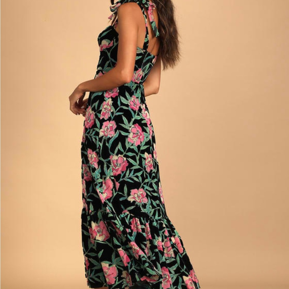 Lulu's Black Floral Maxi Dress with Pink & Green Print - Picture 4 of 11